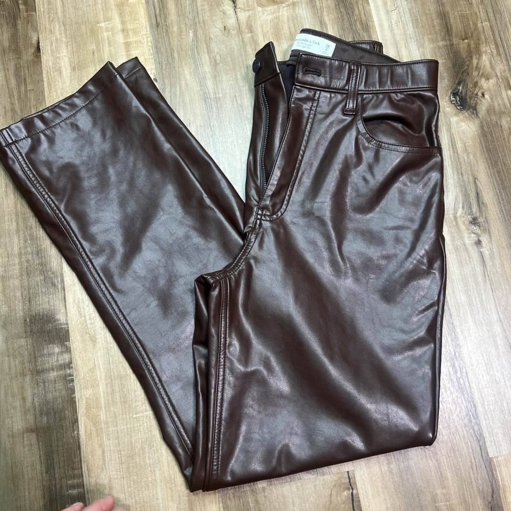 Abercrombie & Fitch Vegan Leather 90s‎ Straight Pants Women's 27 Brown High Rise